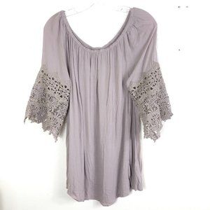 UMGEE Beige 1/2 Sleeve Embroydered Sleeve Long Line Tunic Top Size Medium